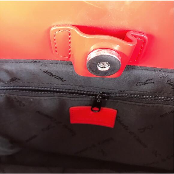 ROBERTA DI CAMERINO VTG Patent Leather Handbag Black Red Unique Boho Retro Rare - Picture 7 of 12